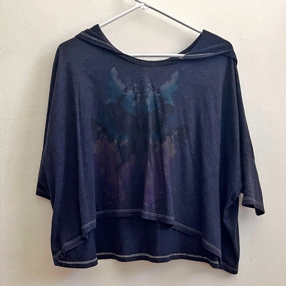 SOLOW Blue 1/2 Sleeve Boxy T-shirt with hood